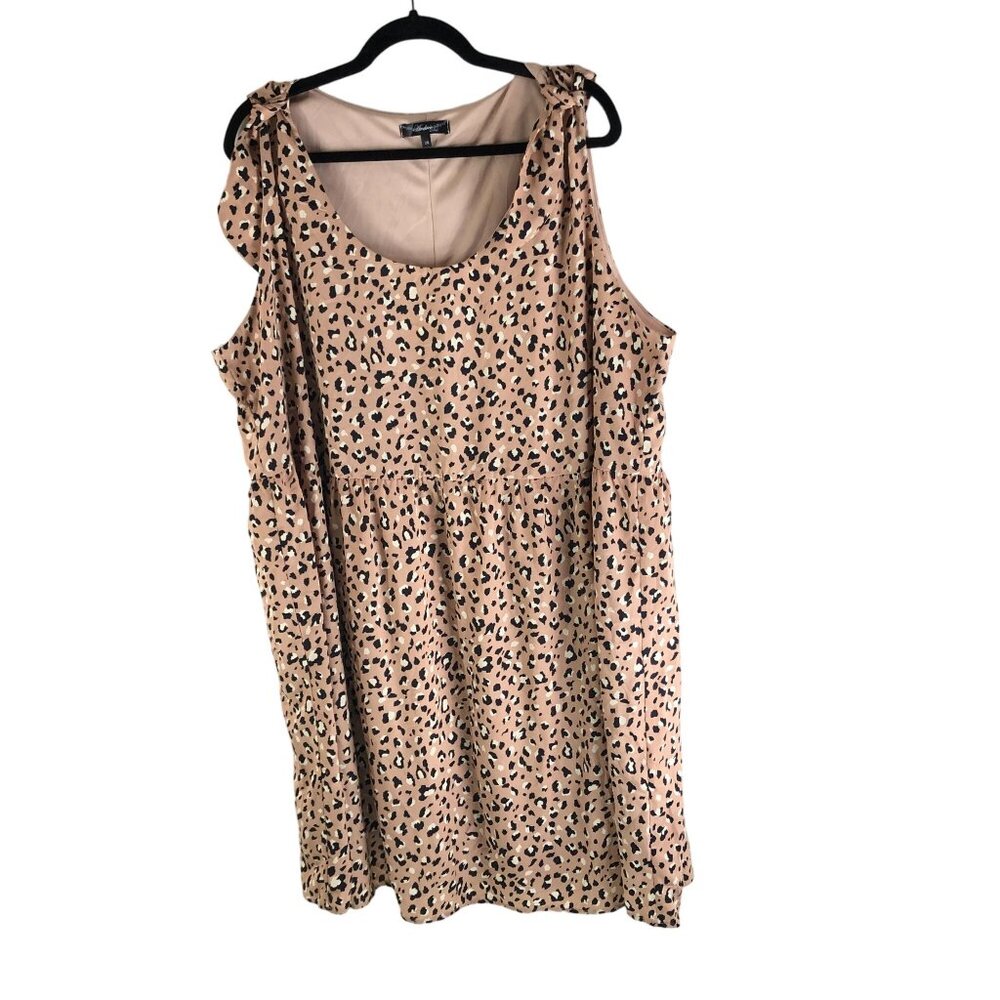 Andree By Unit Womens Sleeveless Leopard Print Dress Tie Detail Beige Brown 2X